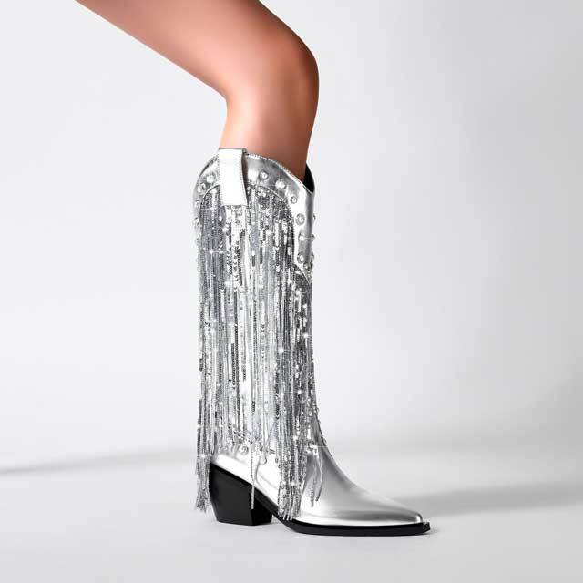 Sequin Tassel Chunky Catwalk Boots