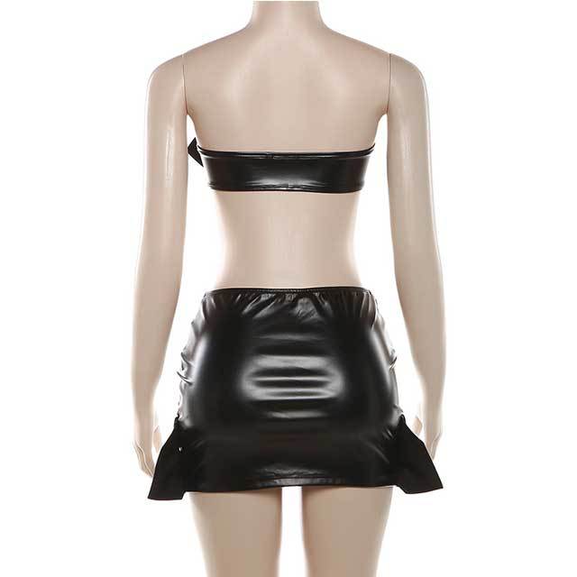 Leather Tube Top Cargo Skirt Set