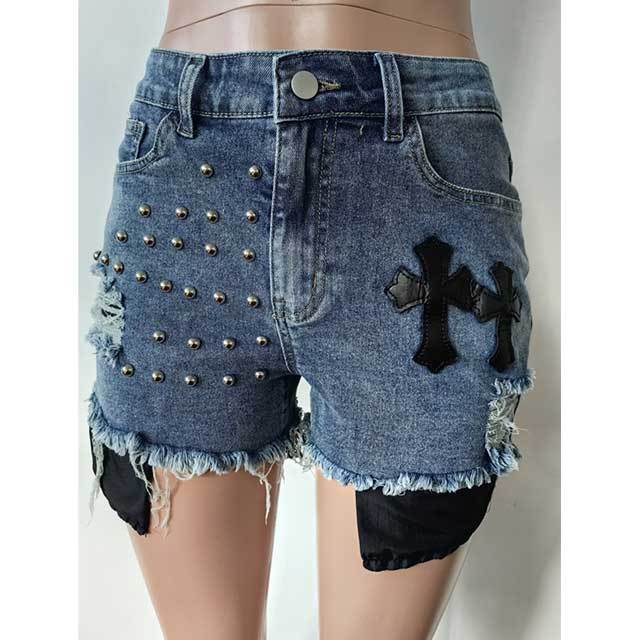 Denim Beaded Jeans Shorts