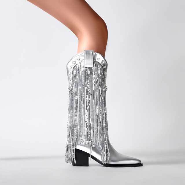 Sequin Tassel Chunky Catwalk Boots