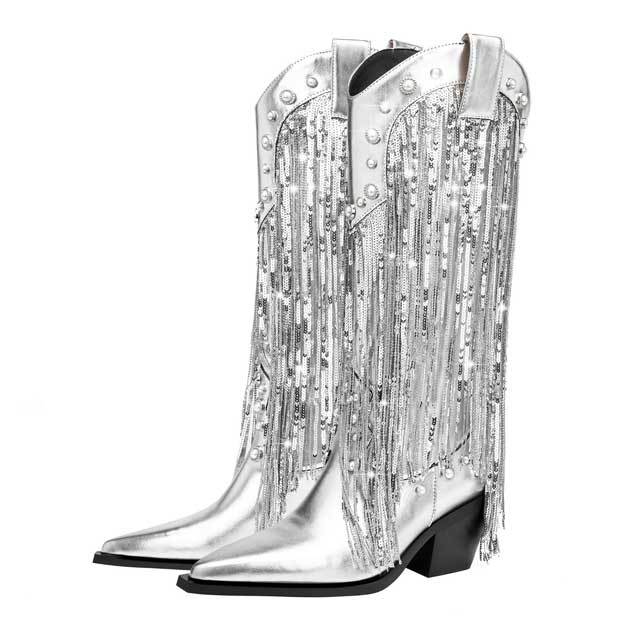 Sequin Tassel Chunky Catwalk Boots