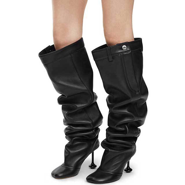 Special Shaped Heeled Leather Long Boots