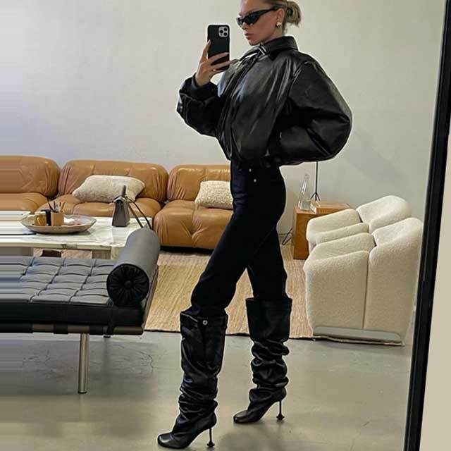 Special Shaped Heeled Leather Long Boots