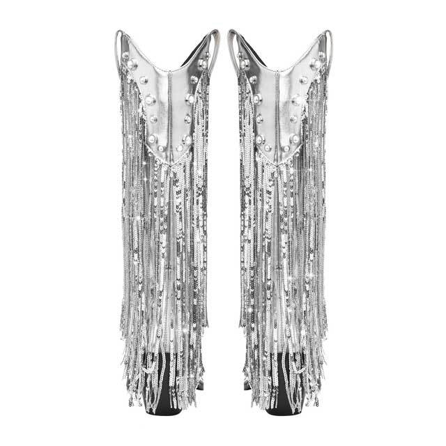 Sequin Tassel Chunky Catwalk Boots