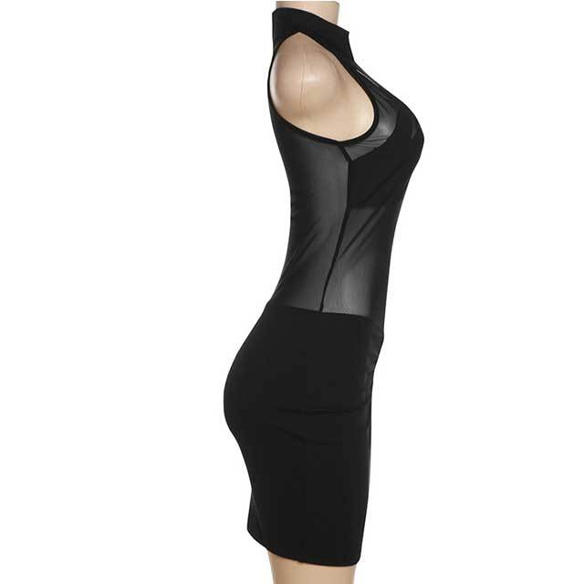 Sleeveless Mesh Ruched Bodycon Dress