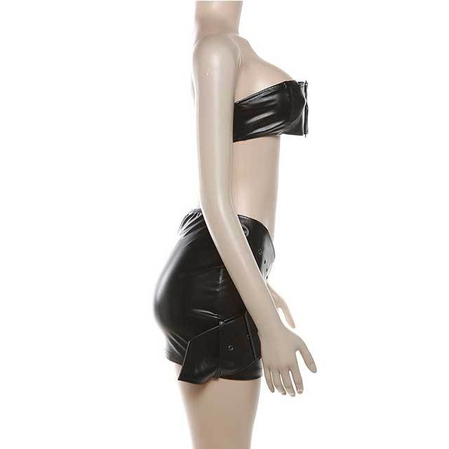 Leather Tube Top Cargo Skirt Set