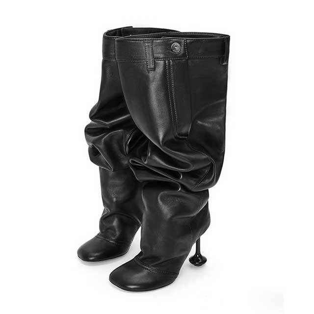 Special Shaped Heeled Leather Long Boots