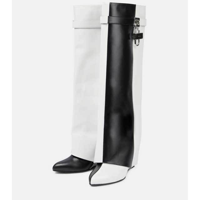 Shark Lock Color Block Leather Boots