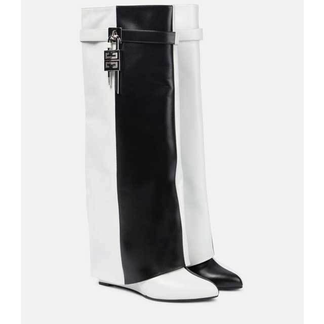 Shark Lock Color Block Leather Boots