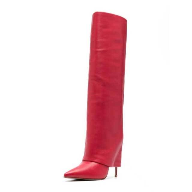 Pointed Toe Leather High Heeled Catwalk Boots
