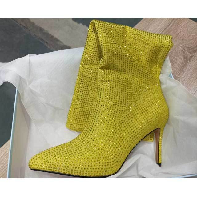 Pointed Toe High Heeled Rhinestones Boots