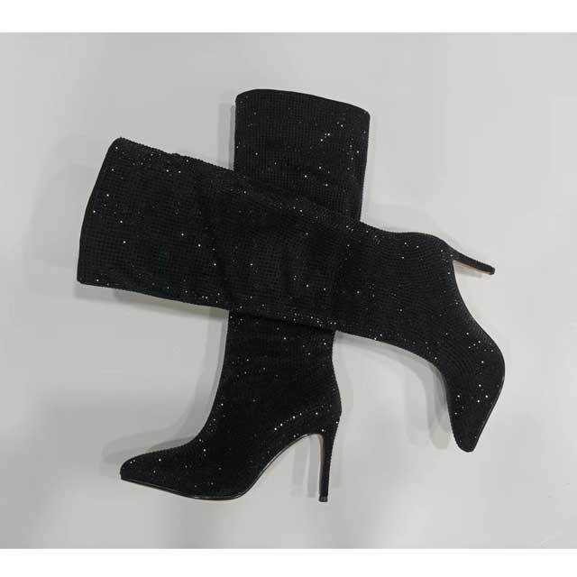 Pointed Toe High Heeled Rhinestones Boots