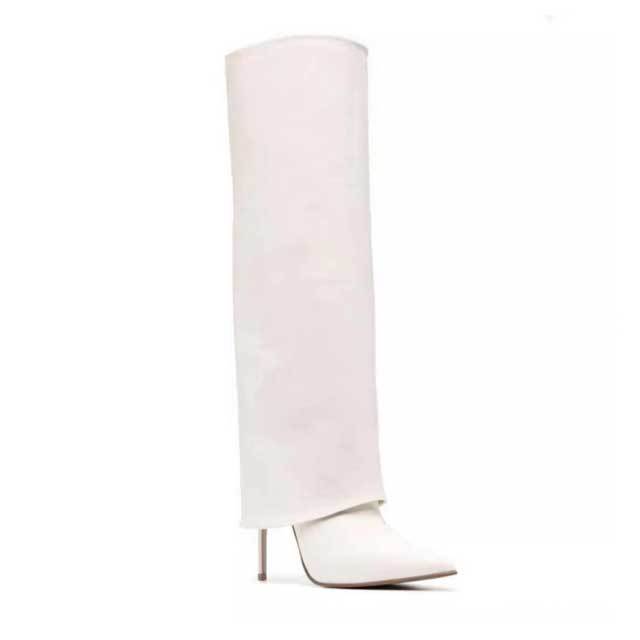 Pointed Toe Leather High Heeled Catwalk Boots