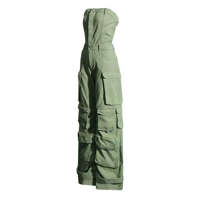 Denim Strapless Cargo Jumpsuit