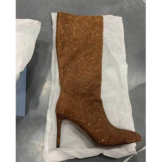 Pointed Toe High Heeled Rhinestones Boots