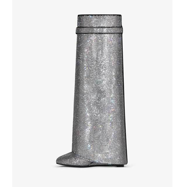 Shark Lock Rhinestones Long Boots