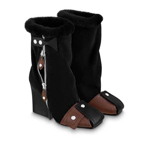 Zipper Suede Chunky Middle Boots
