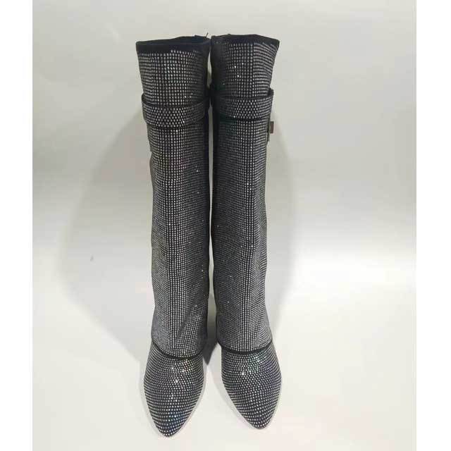 Shark Lock Rhinestones Long Boots