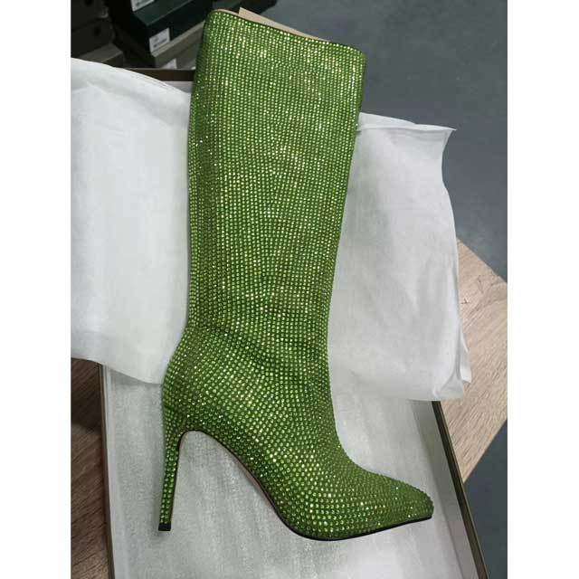 Pointed Toe High Heeled Rhinestones Boots