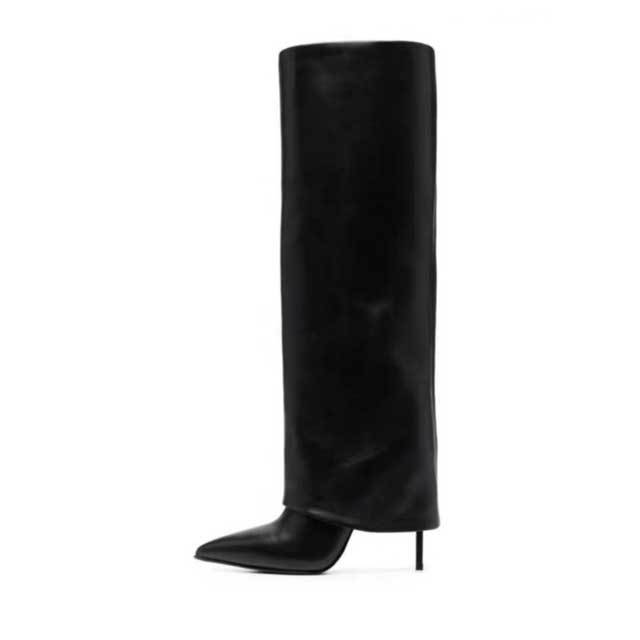 Pointed Toe Leather High Heeled Catwalk Boots