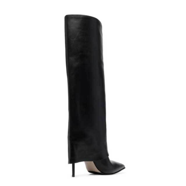 Pointed Toe Leather High Heeled Catwalk Boots