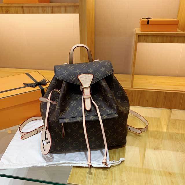 Buckle Strap Leather Printed Backpack