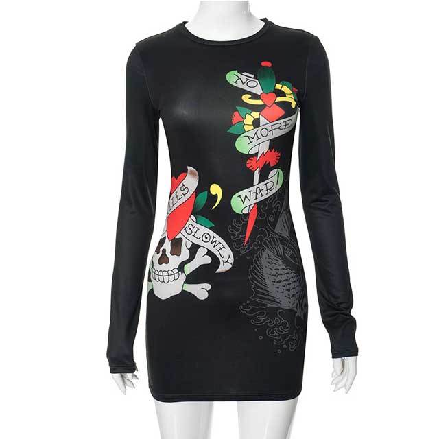 Printed Long Sleeve Bodycon Dress