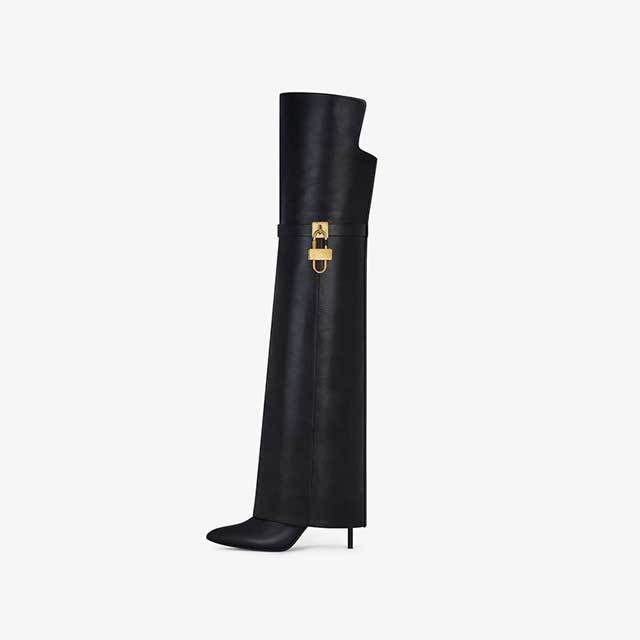 Shark Lock Leather Over Knee Knight Boots