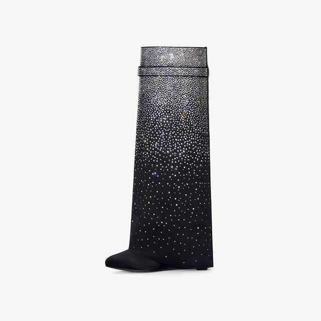 Shark Lock Rhinestones Knee Length Boots