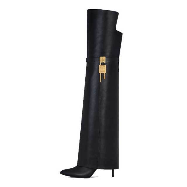 Shark Lock Leather Over Knee Knight Boots