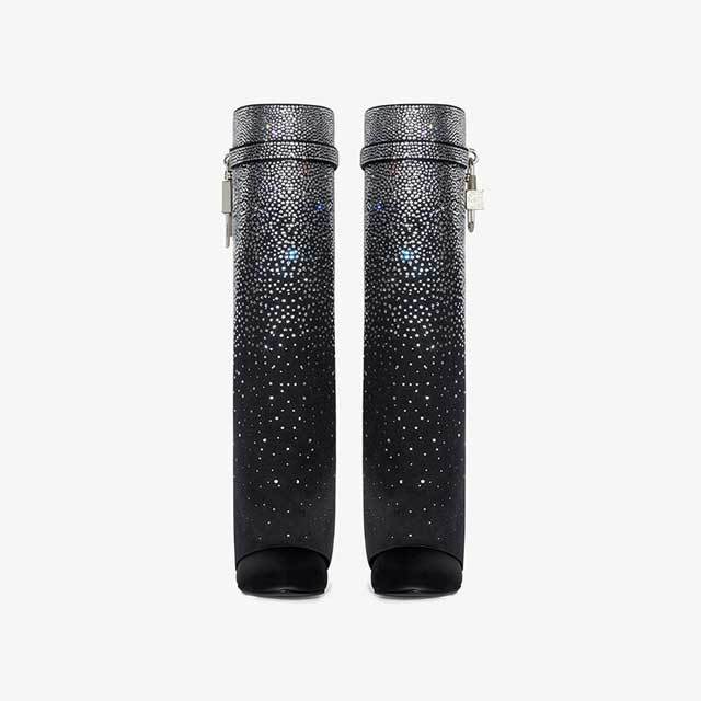 Shark Lock Rhinestones Knee Length Boots