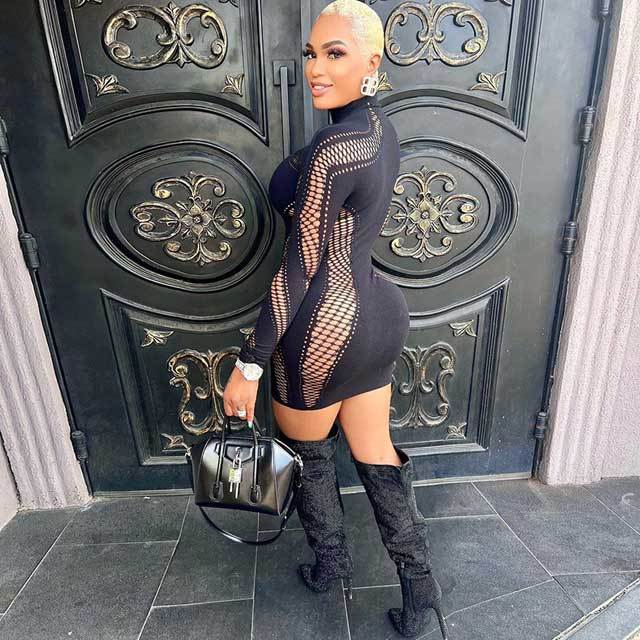 Hollow Out Long Sleeve Bodycon Lingerie Dress
