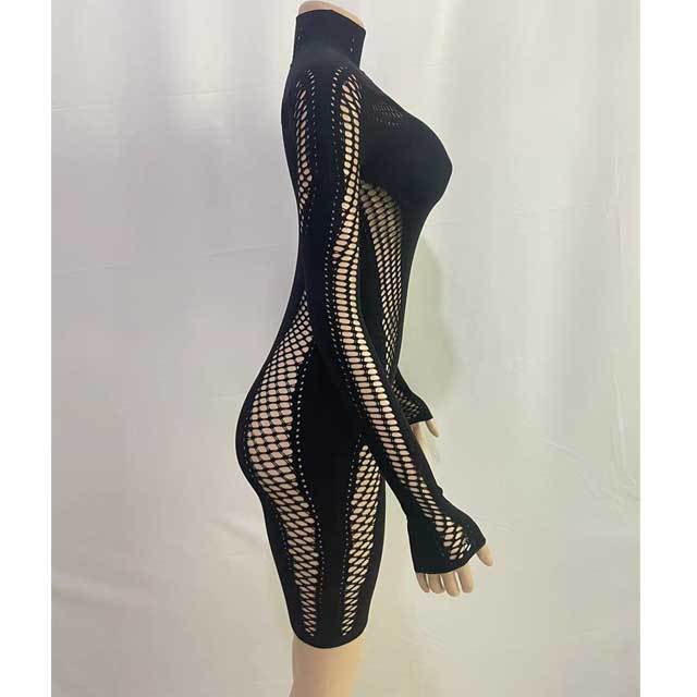 Hollow Out Long Sleeve Bodycon Lingerie Dress