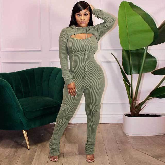 Hollow Out Design Knit Cargo Jumpsuit