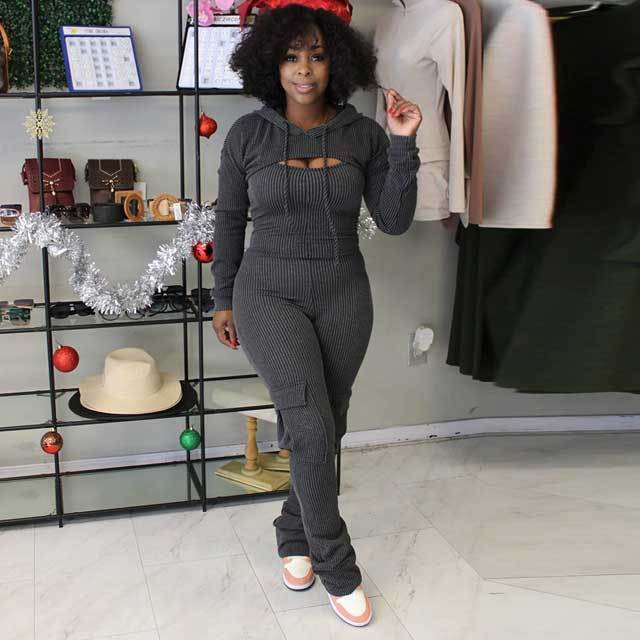 Hollow Out Design Knit Cargo Jumpsuit