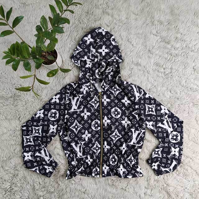 Printed Zipper Hooded Jacket