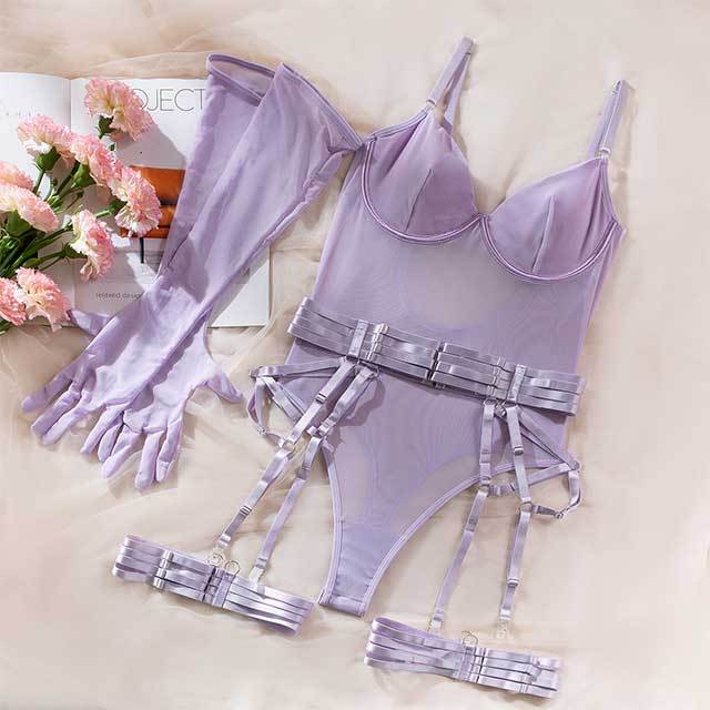 Last Night Sheer Mesh Garter Lingerie Teddies 3 Pieces