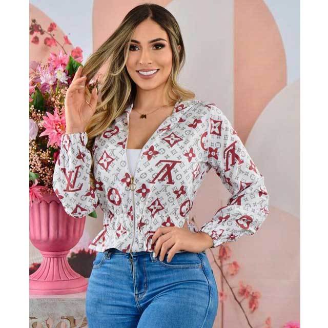 Printed Zipper Hooded Jacket