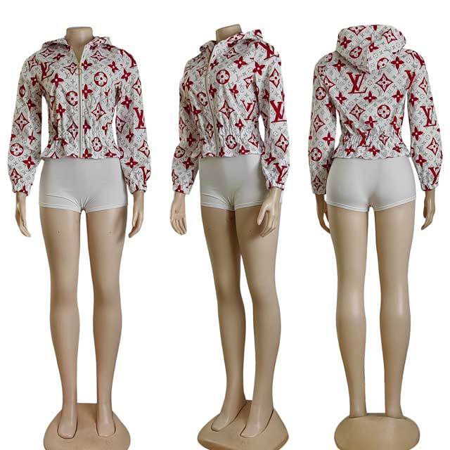 Printed Zipper Hooded Jacket