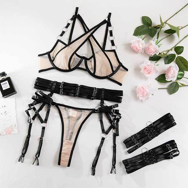 Cross Strappy Lingerie Bra Set