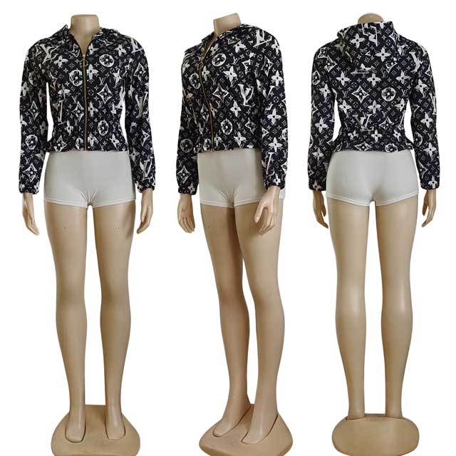 Printed Zipper Hooded Jacket