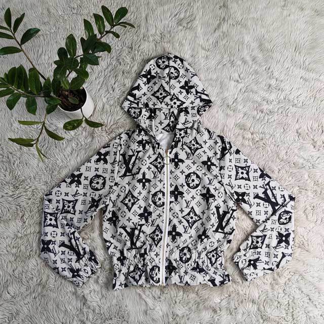 Printed Zipper Hooded Jacket