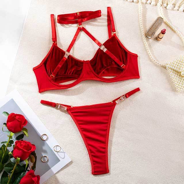 Halter Neck Hollow Out Bra Set Lingeries Set