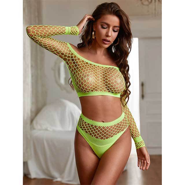 Hollow Out Fishnet Lingerie 2 Pieces Short Set
