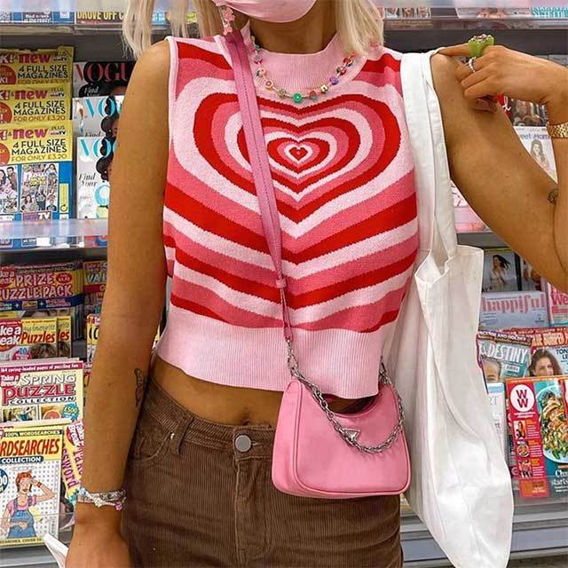 Heart Printed Knitting Tank Top