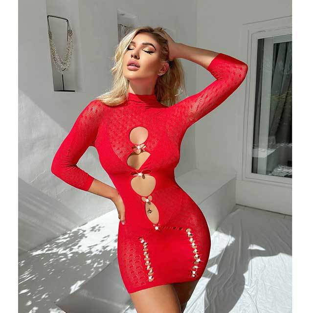 Cut Out Long Sleeve Lingerie Dress