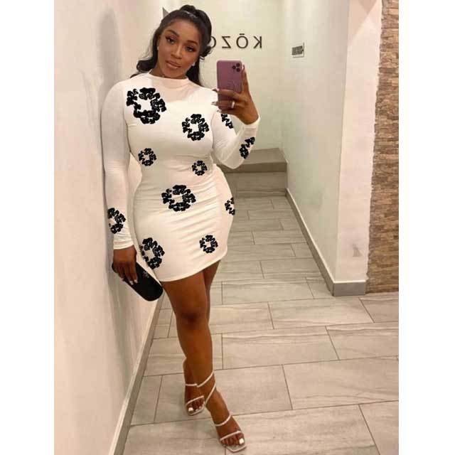 Printed Long Sleeve Bodycon Dress