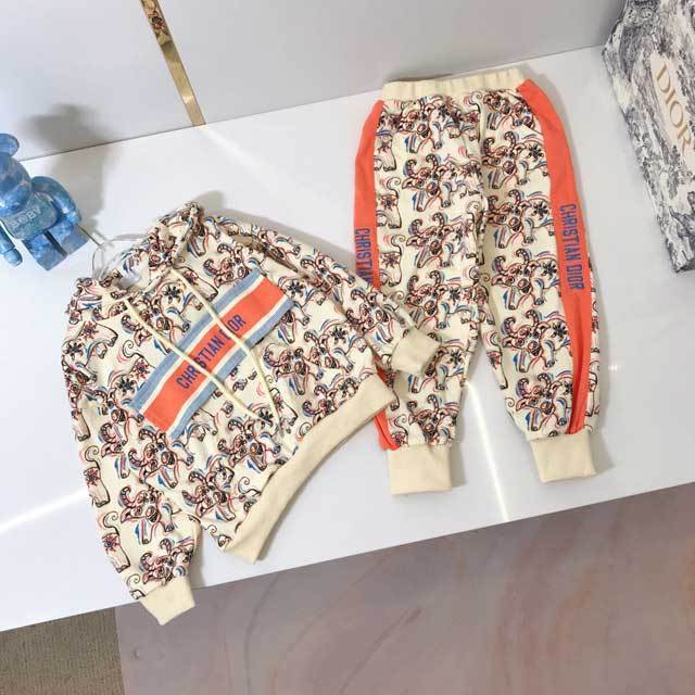 Printed Hooded Sweatshirt Top Pants Set For Children