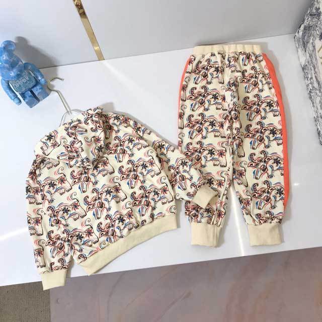 Printed Hooded Sweatshirt Top Pants Set For Children