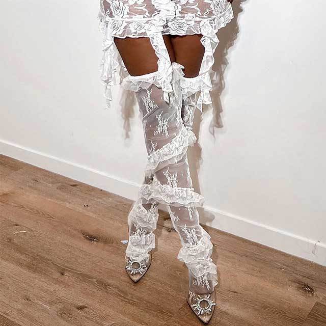 Lace Ruffle Over The Knee Socks